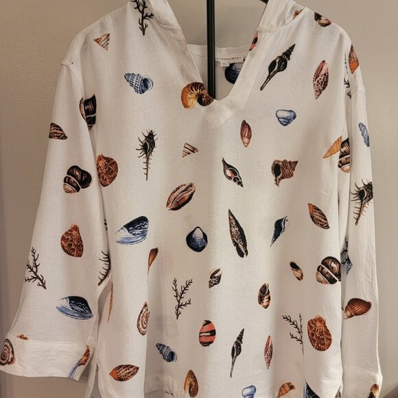 Jane Delaney Nautical Blouse, Size 1X, White/Seashells - Picture 1 of 3